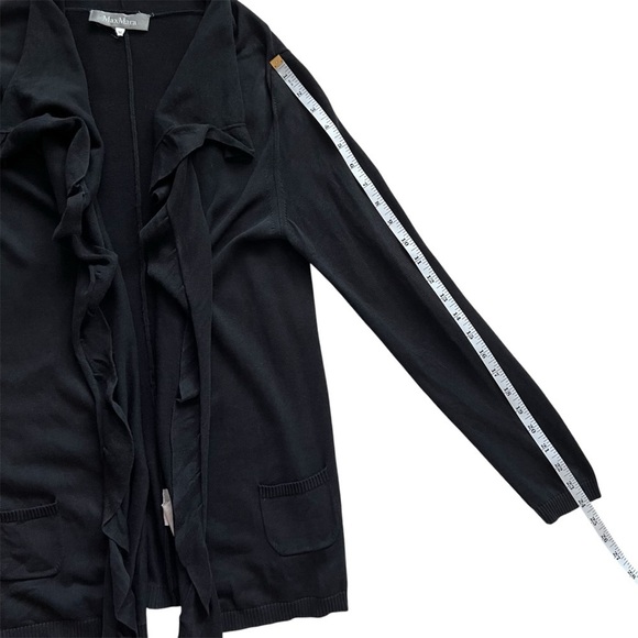 MaxMara Silk Cotton Blend Ruffle Open Front Waterfall Cardigan in Black Size M - Picture 10 of 10